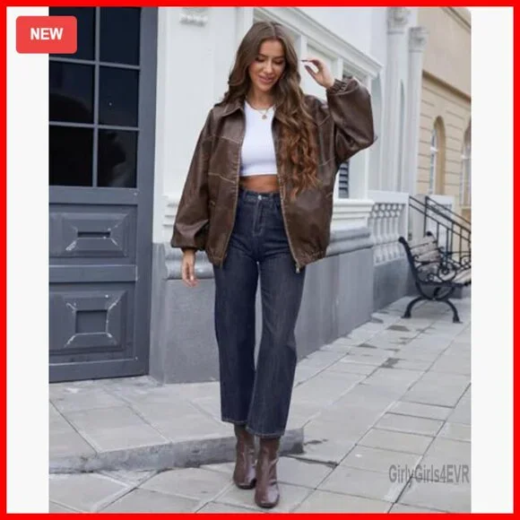 Oversized Faux Leather Motorcycle Jacket Vintage Y2K Plus Size - Picture 3 of 5